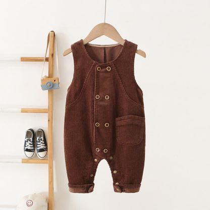Salopette vintage in velluto a coste per neonati e bambini piccoli con bottoni sul davanti - Marrone - 3-4 anni - image 3