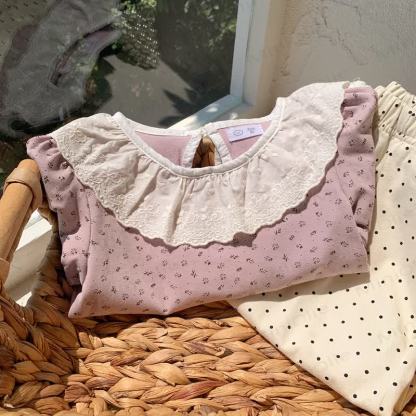T-shirt vintage da bambina con stampa floreale e colletto Peter Pan. - Rosa - 8-9T - image 4