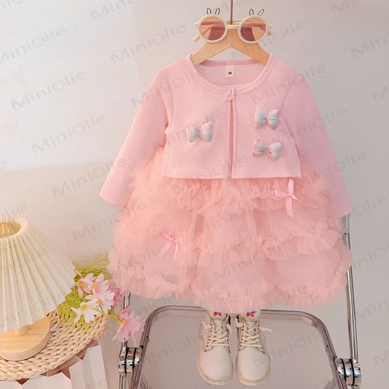 Abito in tulle a strati con fiocco per neonato - Rosa - 4-5T - image 1