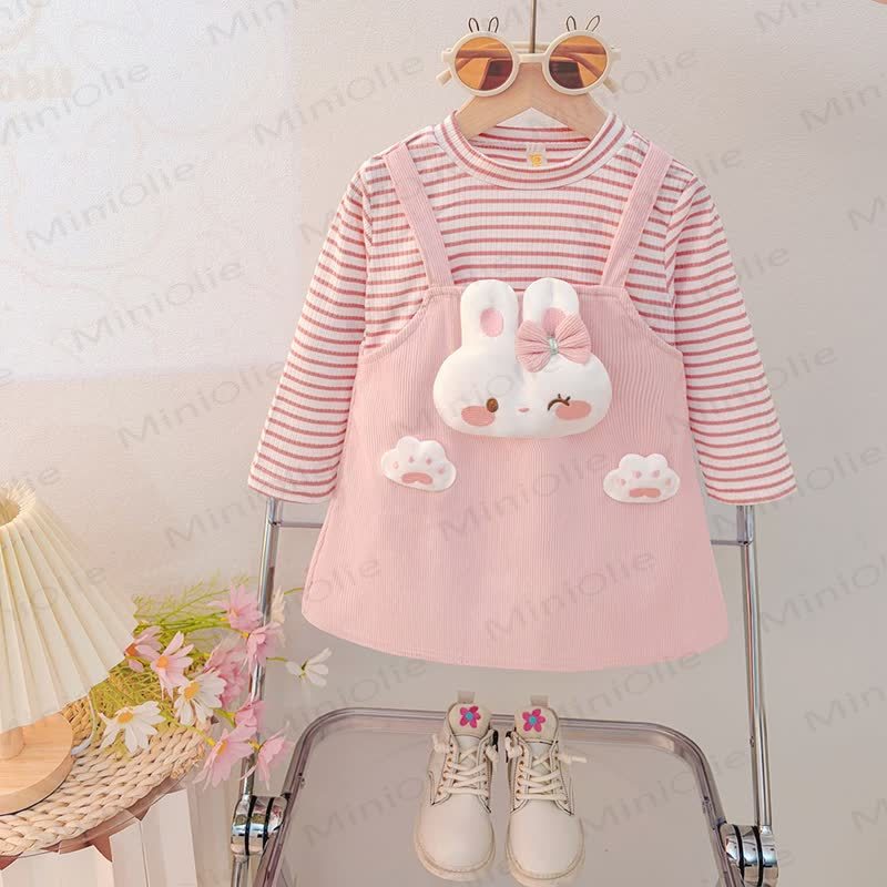 Vestitino a righe con coniglietto - Rosa - 3-4 anni - image 1