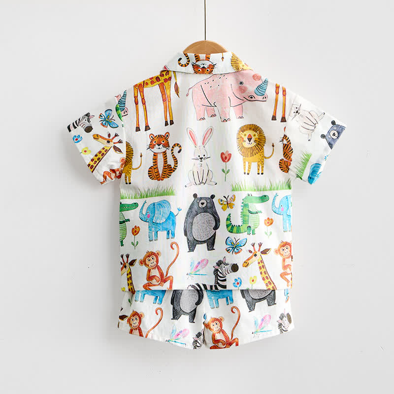 Completo da bambino composto da maglietta e pantaloncini con stampa animalier. - image 3