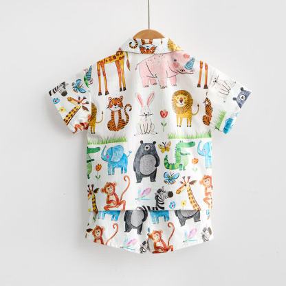 Completo da bambino composto da maglietta e pantaloncini con stampa animalier. - image 3