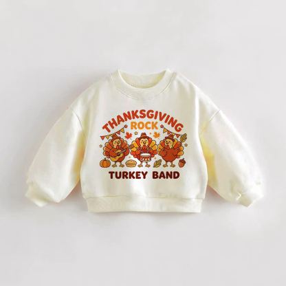 Felpa color crema per neonati e bambini piccoli del gruppo rock Thanksgiving Rock Turkey. - Crema - 3-5T - image 1