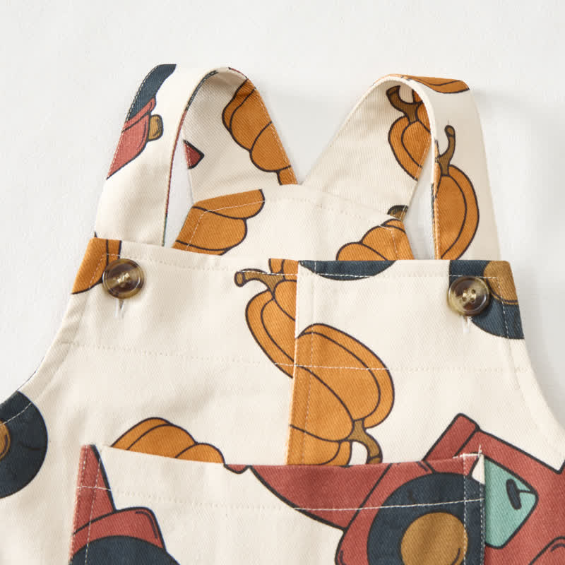Tutina beige per neonati e bambini piccoli con trattore e zucca. - image 4
