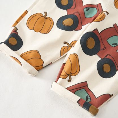 Tutina beige per neonati e bambini piccoli con trattore e zucca. - image 6