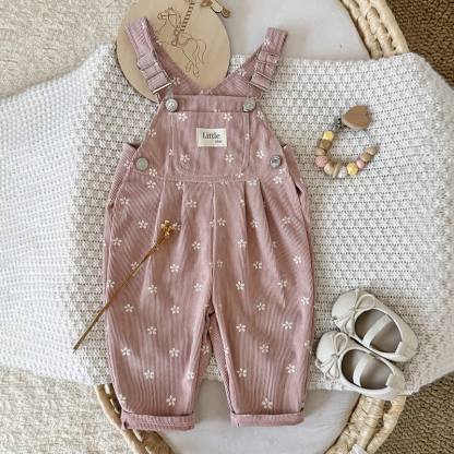 Salopette LITTLE STAR in velluto a coste rosa baby con stampa floreale e spalline regolabili - Rosa - 2-3 anni - image 1