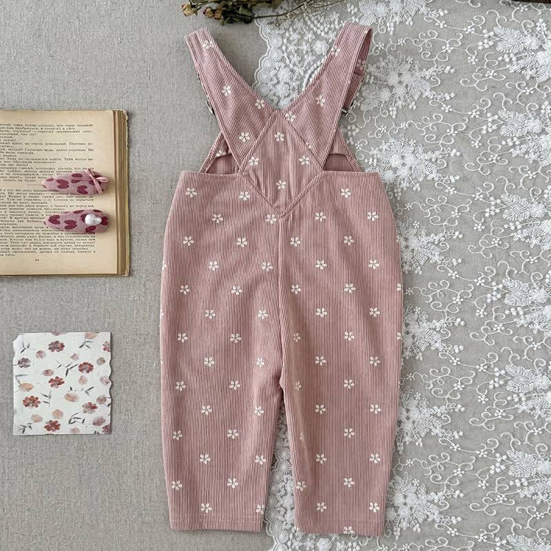 Salopette LITTLE STAR in velluto a coste rosa baby con stampa floreale e spalline regolabili - image 2