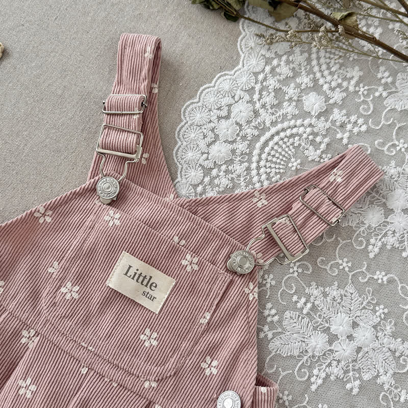Salopette LITTLE STAR in velluto a coste rosa baby con stampa floreale e spalline regolabili - image 3