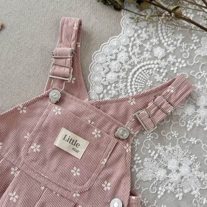 Salopette LITTLE STAR in velluto a coste rosa baby con stampa floreale e spalline regolabili - image 3