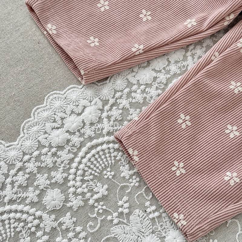 Salopette LITTLE STAR in velluto a coste rosa baby con stampa floreale e spalline regolabili - image 4