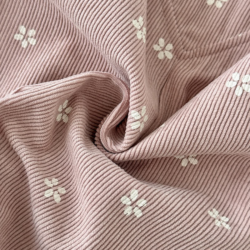Salopette LITTLE STAR in velluto a coste rosa baby con stampa floreale e spalline regolabili - image 5