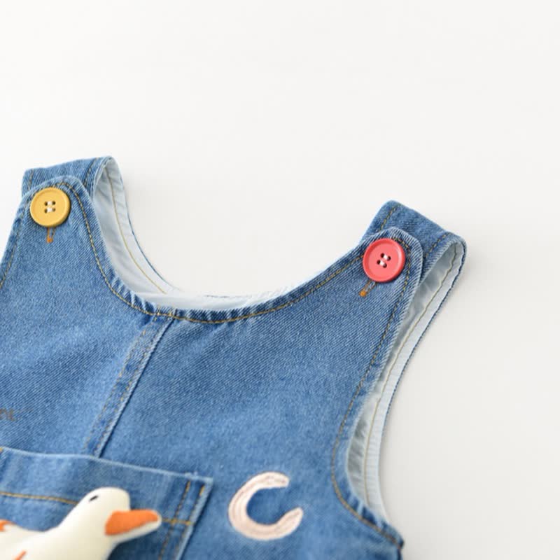 Salopette in denim blu con toppe a forma di anatra per neonati e bambini piccoli - image 5