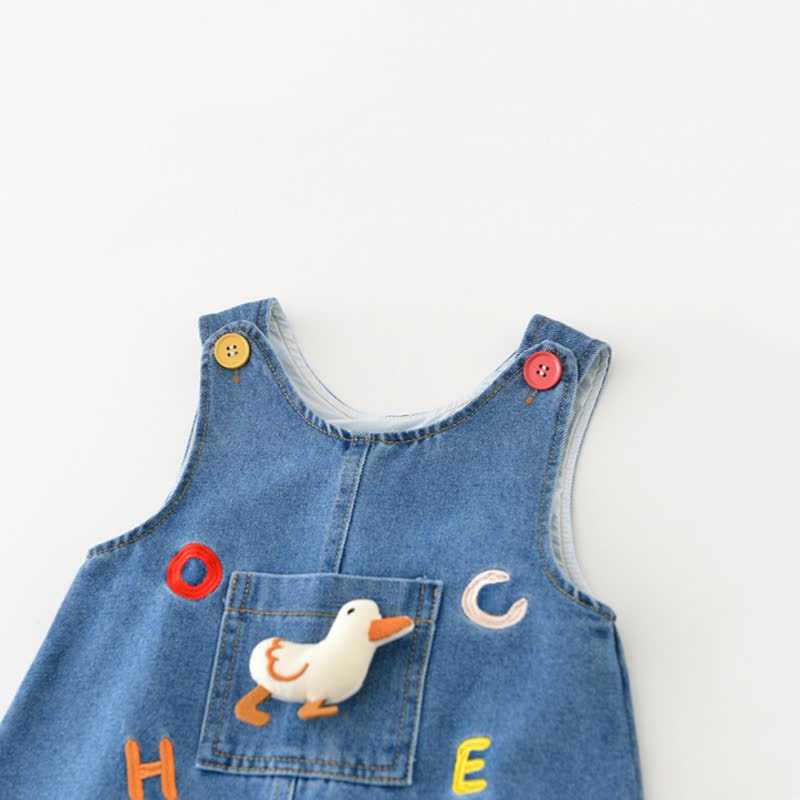 Salopette in denim blu con toppe a forma di anatra per neonati e bambini piccoli - image 4