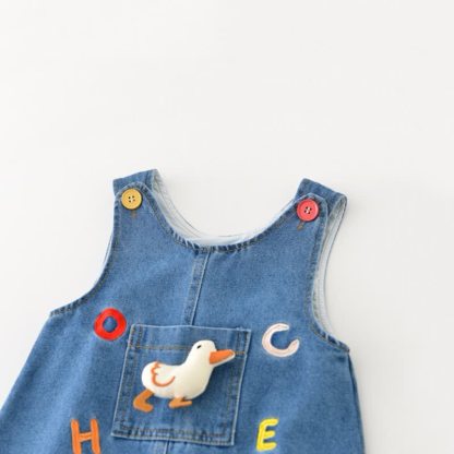 Salopette in denim blu con toppe a forma di anatra per neonati e bambini piccoli - image 4
