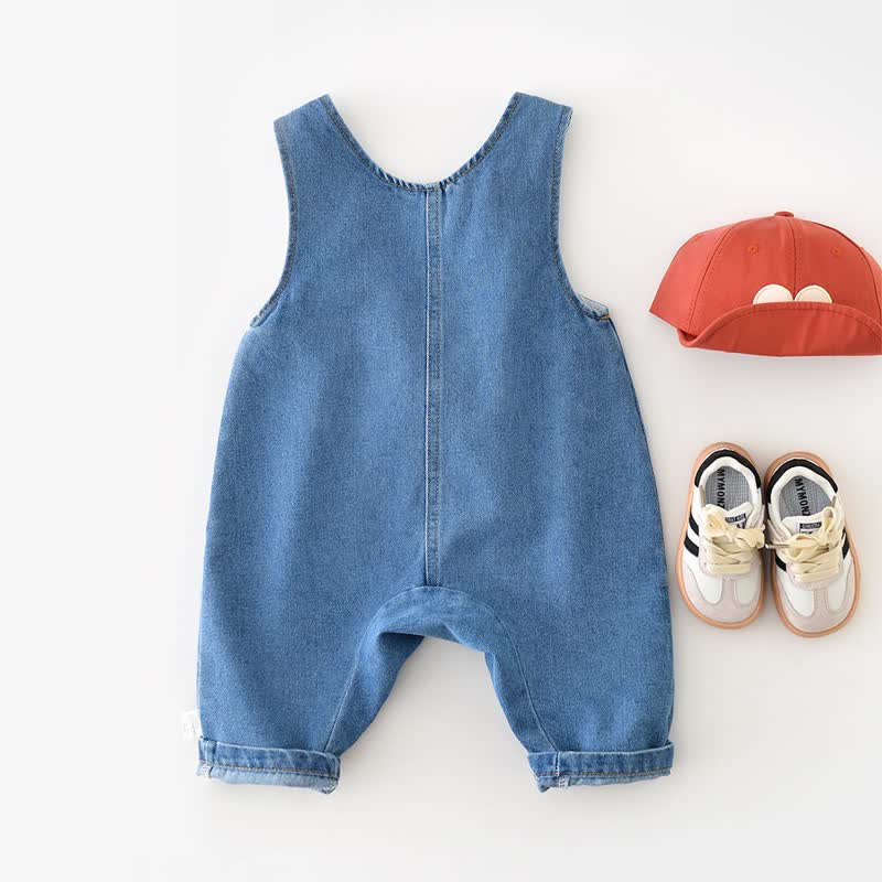 Salopette in denim blu con toppe a forma di anatra per neonati e bambini piccoli - image 3
