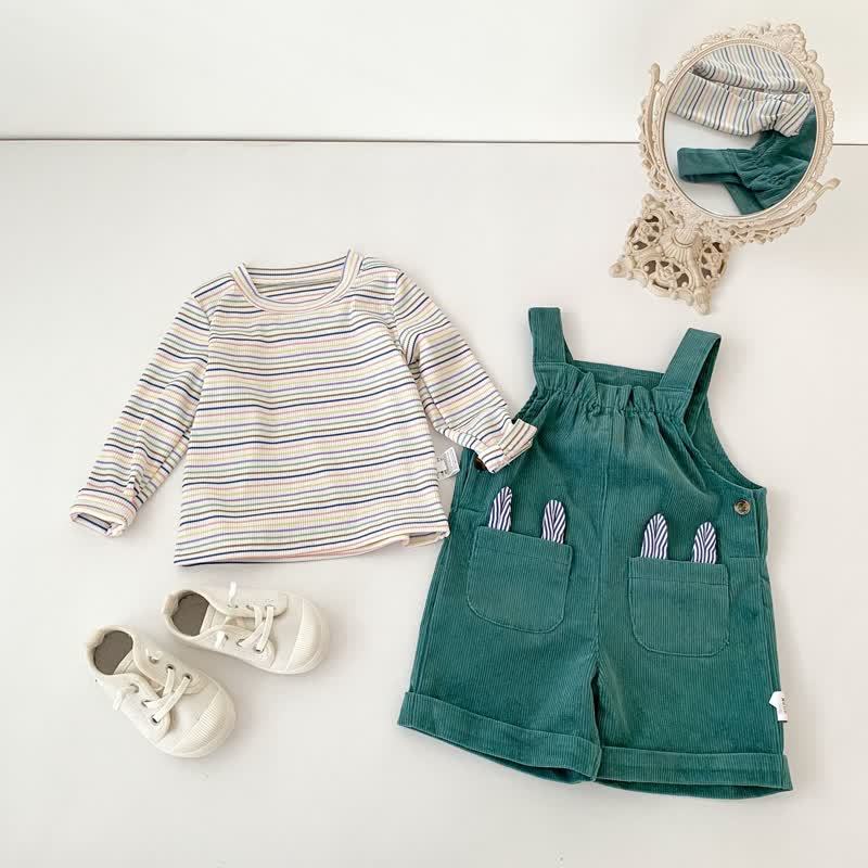 Salopette in velluto a coste verde con coniglietto per neonati e bambini piccoli - image 1
