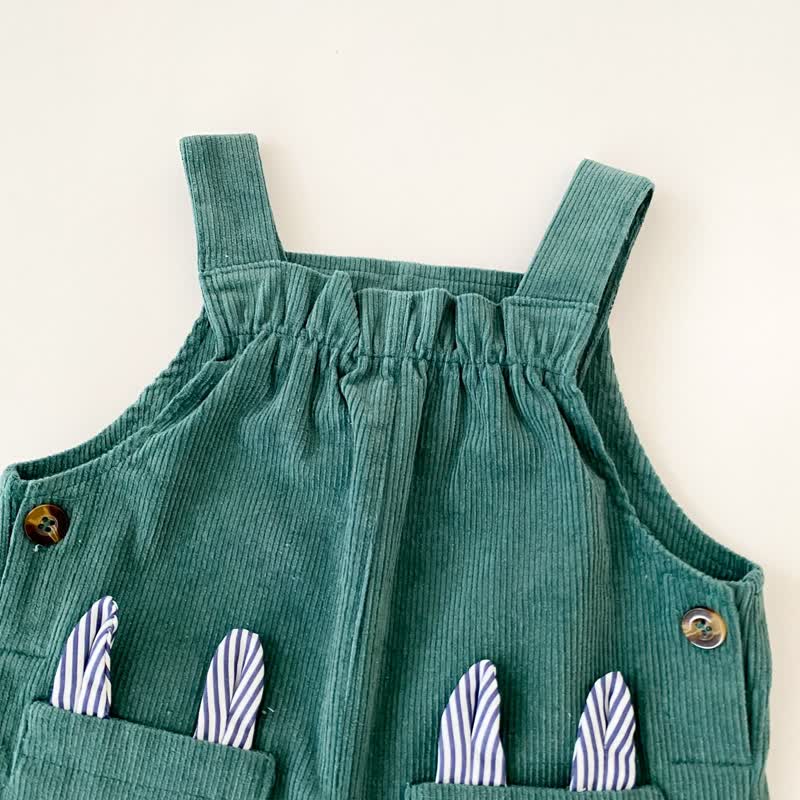 Salopette in velluto a coste verde con coniglietto per neonati e bambini piccoli - image 4