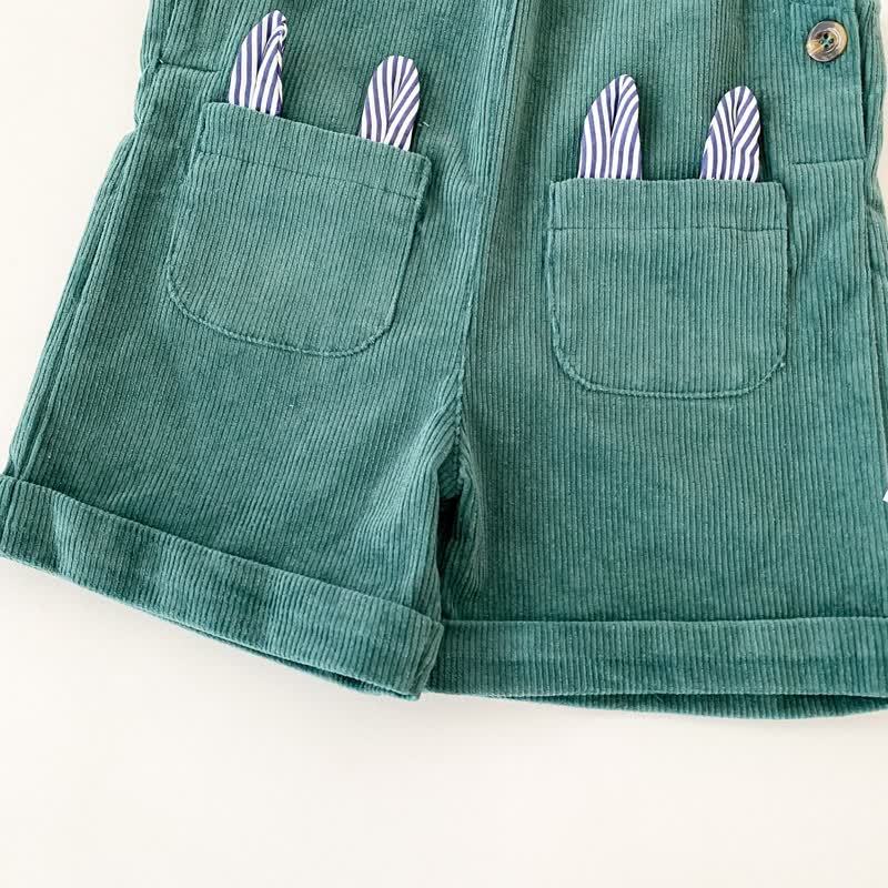 Salopette in velluto a coste verde con coniglietto per neonati e bambini piccoli - image 7