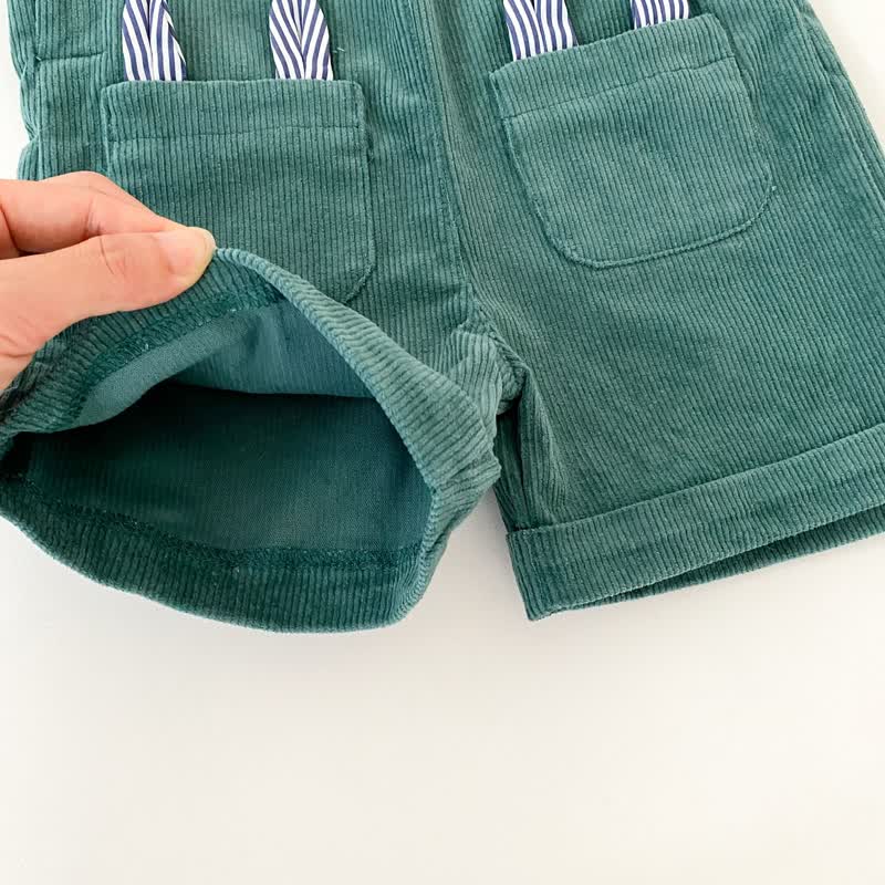 Salopette in velluto a coste verde con coniglietto per neonati e bambini piccoli - image 8