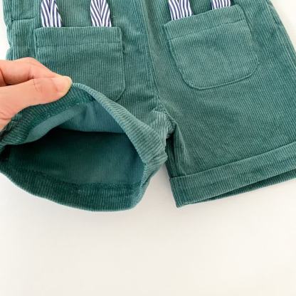 Salopette in velluto a coste verde con coniglietto per neonati e bambini piccoli - image 8