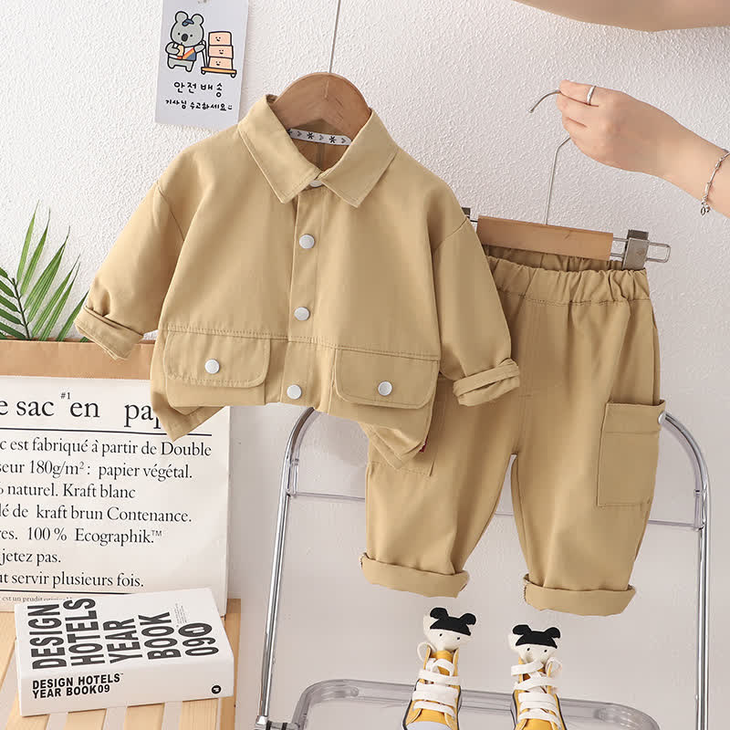 Completo da 2 pezzi per neonato/a: giacca casual utility e pantaloni cargo. - Beige - 4-5T - image 3