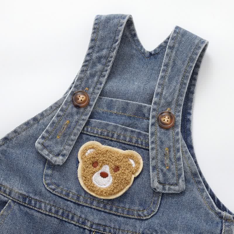 Salopette in denim con orsetto e tasca per neonati e bambini - image 4