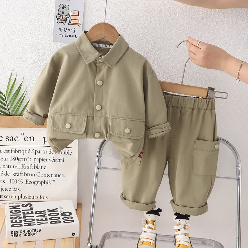 Completo da 2 pezzi per neonato/a: giacca casual utility e pantaloni cargo. - Verde - 4-5T - image 2