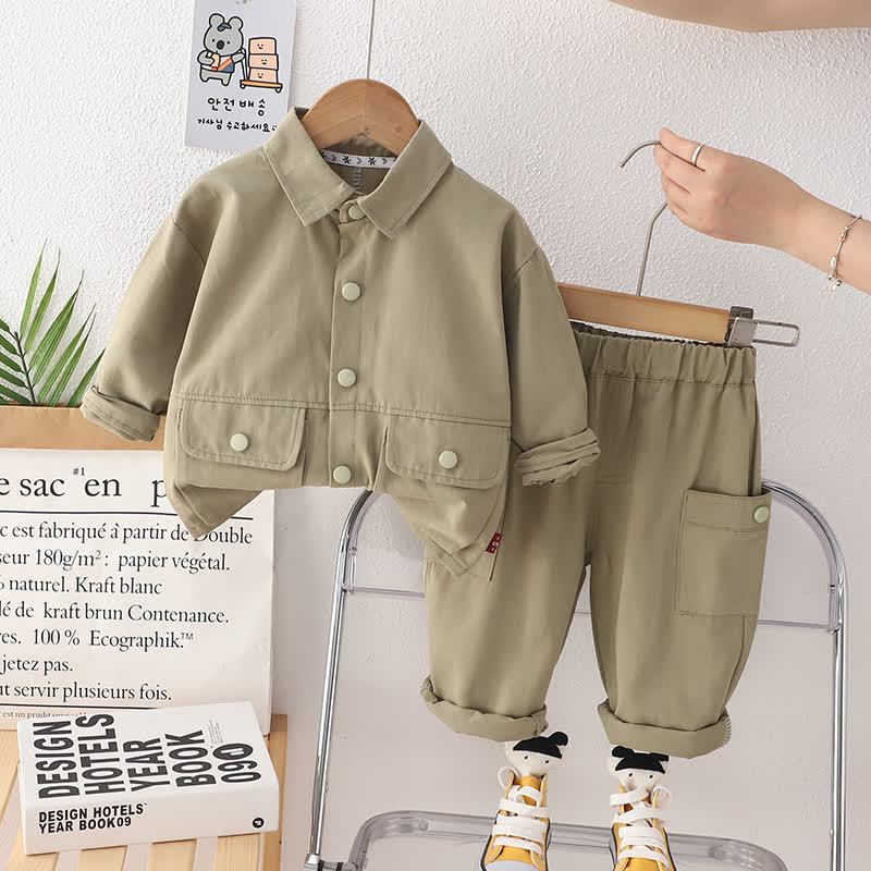 Completo da 2 pezzi per neonato/a: giacca casual utility e pantaloni cargo. - Verde - 4-5T - image 2