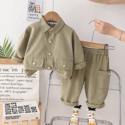 Completo da 2 pezzi per neonato/a: giacca casual utility e pantaloni cargo. - Verde - 4-5T - image 2