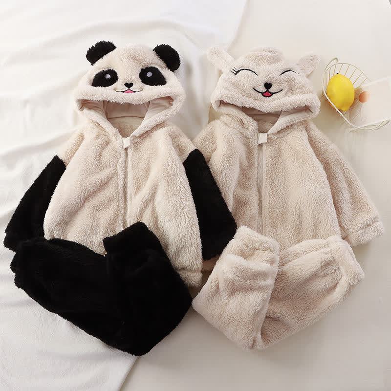 Completo pigiama per neonati e bambini piccoli con giacca con cappuccio e pantaloni in peluche con orecchie di animale. - image 1