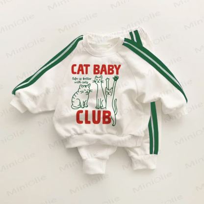 Completo da 2 pezzi a righe verdi per neonati e bambini piccoli CAT BABY CLUB - Bianco e Verde - 3-5T - image 1