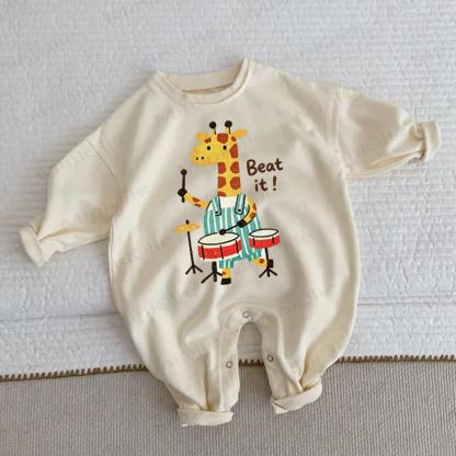 SCONFIGGILO! Tutina beige per neonati e bambini con stampa giraffa. - Beige - 2-3T - image 1