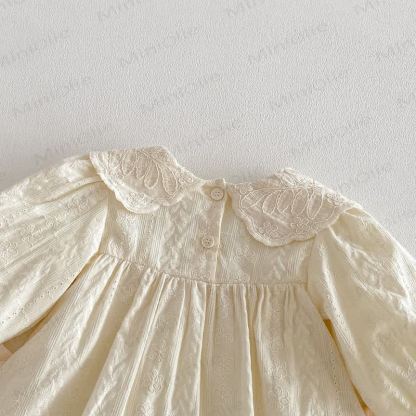 Vestito da bambina con colletto Peter Pan e maniche lunghe, ricamato a fiori - image 6