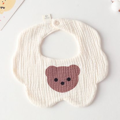 Bavaglino in mussola di cotone con orsetto per bambini - Beige - Da 0 a 12 mesi - image 1