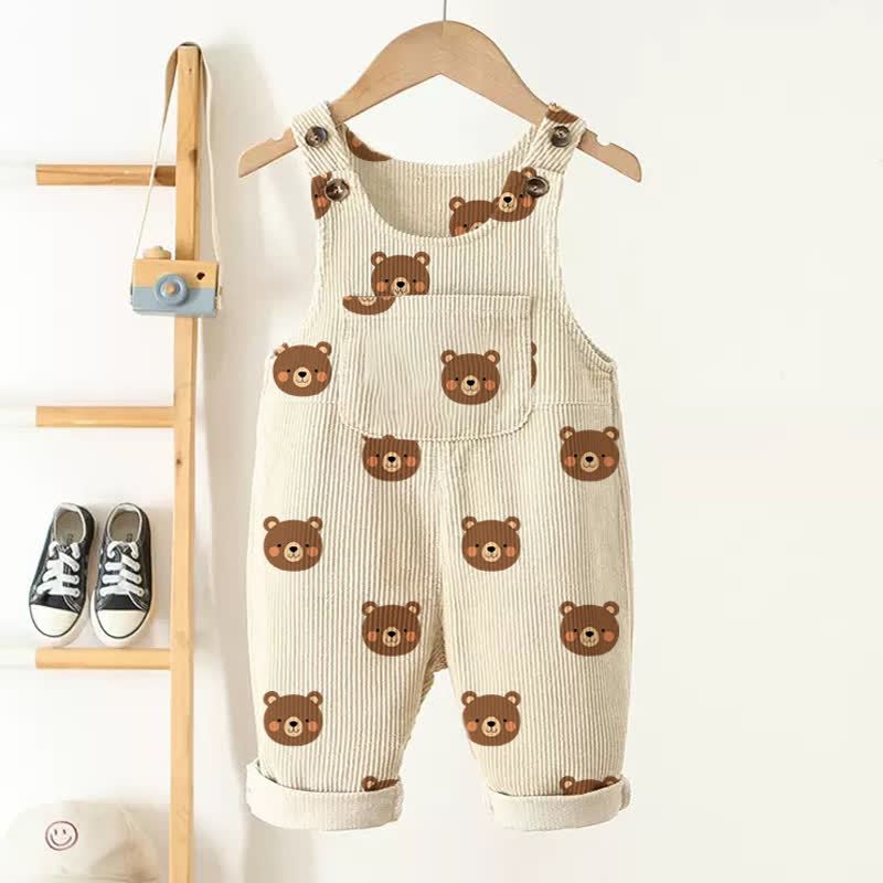 Salopette per neonati e bambini in velluto a coste beige con orsetti e tasche - Beige - 3-5T - image 1