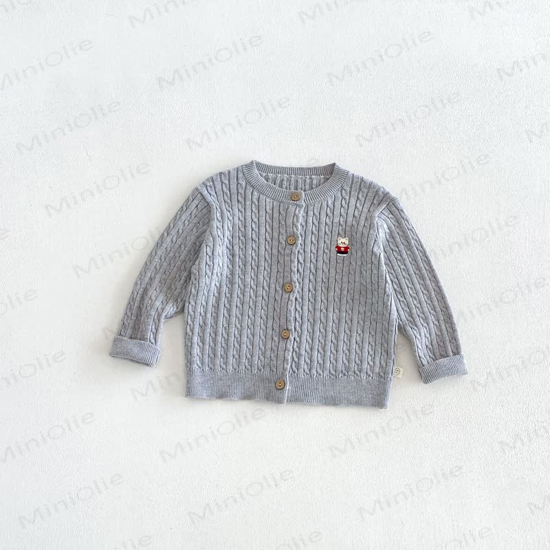 Cardigan girocollo a trecce per neonati e bambini piccoli - Grigio - 6-7T - image 6