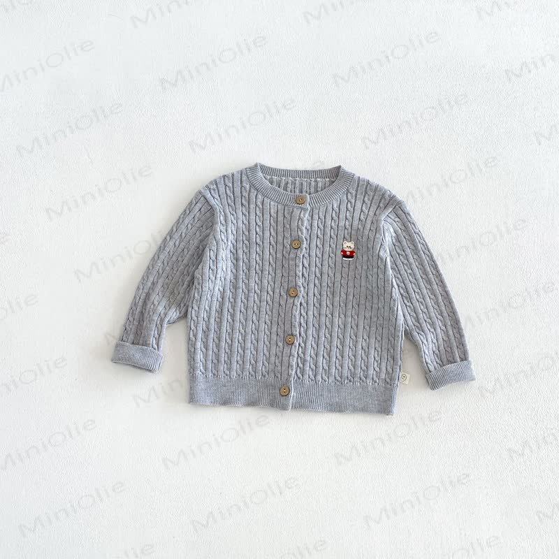 Cardigan girocollo a trecce per neonati e bambini piccoli - Grigio - 6-7T - image 6