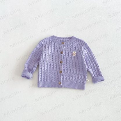 Cardigan girocollo a trecce per neonati e bambini piccoli - Viola - 6-7T - image 7