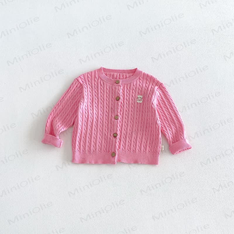 Cardigan girocollo a trecce per neonati e bambini piccoli - Rosa - 6-7T - image 8