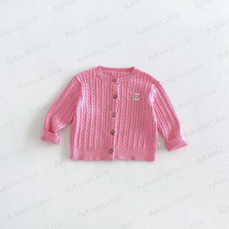 Cardigan girocollo a trecce per neonati e bambini piccoli - Rosa - 6-7T - image 8