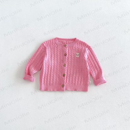 Cardigan girocollo a trecce per neonati e bambini piccoli - Rosa - 6-7T - image 8