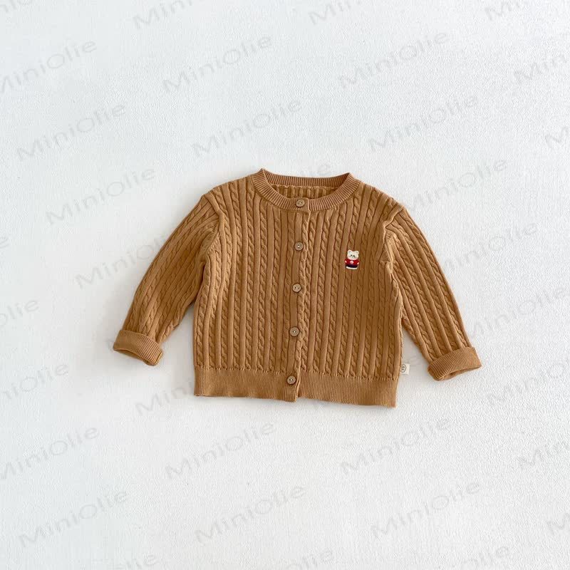 Cardigan girocollo a trecce per neonati e bambini piccoli - Marrone - 6-7T - image 9