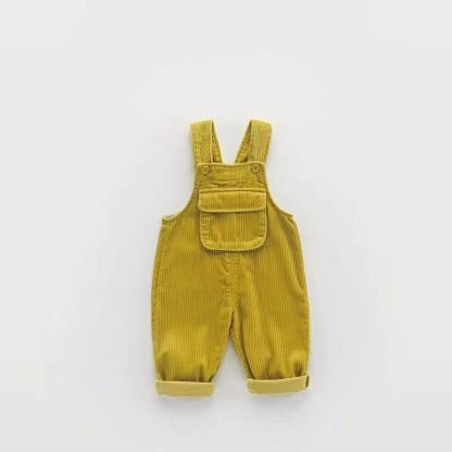 Salopette da neonato in velluto a coste tinta unita con tasche - Giallo - 2-3T - image 4