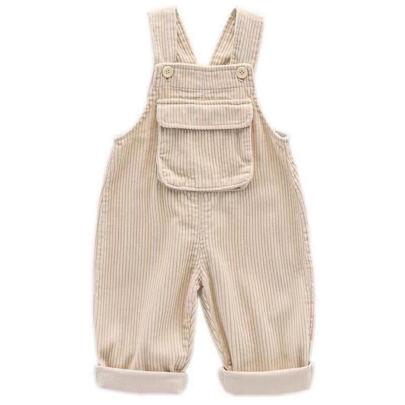 Salopette da neonato in velluto a coste tinta unita con tasche - Beige - 2-3T - image 3