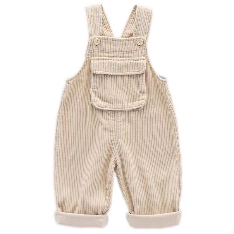 Salopette da neonato in velluto a coste tinta unita con tasche - Beige - 2-3T - image 3