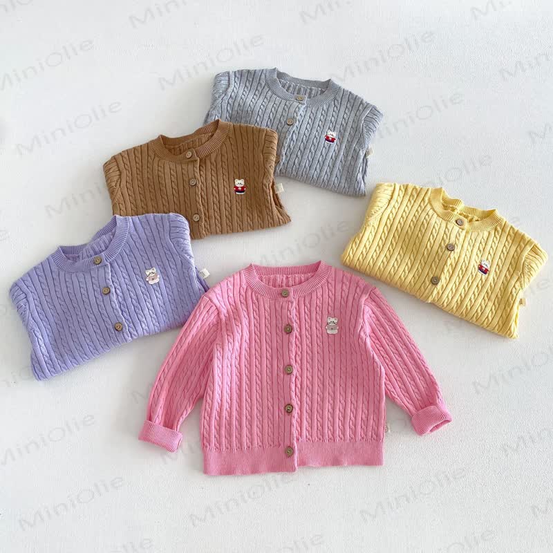 Cardigan girocollo a trecce per neonati e bambini piccoli - image 3