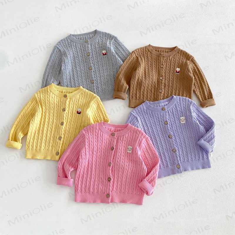 Cardigan girocollo a trecce per neonati e bambini piccoli - image 1