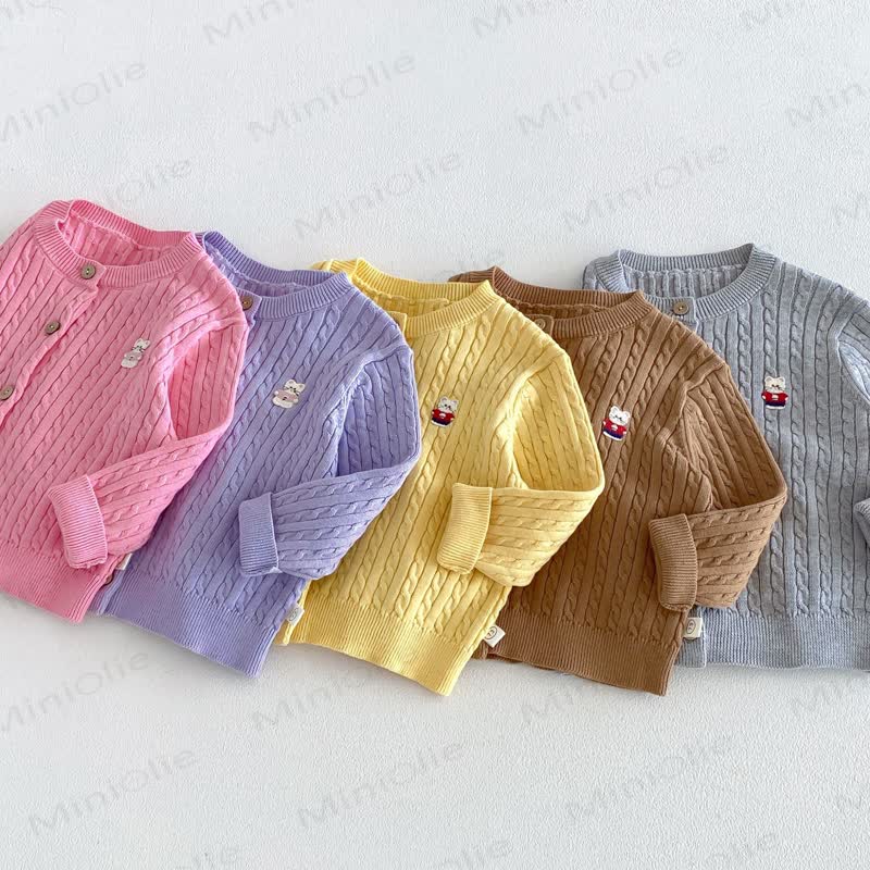 Cardigan girocollo a trecce per neonati e bambini piccoli - image 2