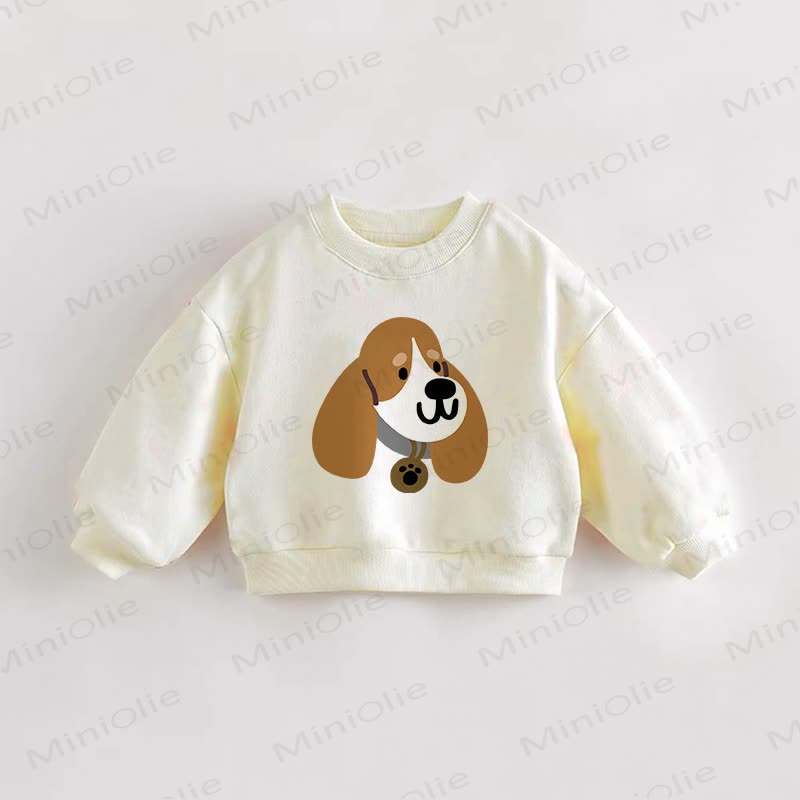 Felpa color crema per neonati e bambini piccoli con cucciolo dei cartoni animati - Crema - 3-5T - image 1