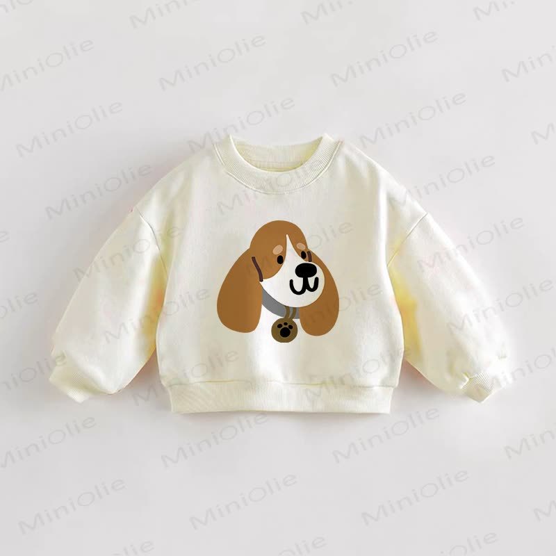Felpa color crema per neonati e bambini piccoli con cucciolo dei cartoni animati - Crema - 3-5T - image 1